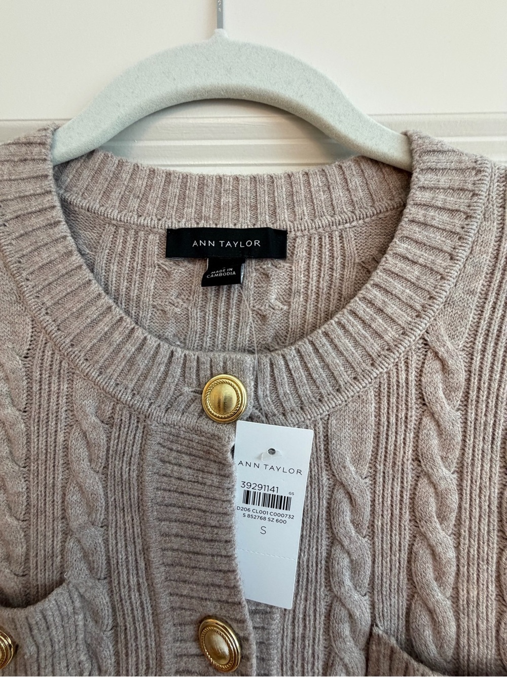 Ann Taylor Women's Cable Knit Cardigan Sweater Beige